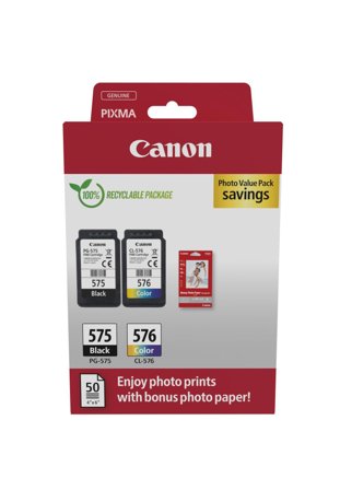 Canon PG-575/CL-576 Photo Paper Value Pack - 2-pack - svart, farge (cyan, magenta, gul) - original - blekkpatron/papirsett