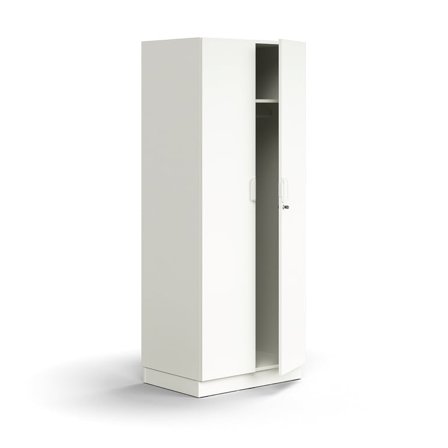 Lockable wardrobe QBUS, with clothes rail, base frame, 2020x800x570 mm, white