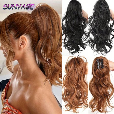 SUNYAGE synteettinen aaltoileva poninhäntäpidennys hiuslisäke Lyhyt kihara kynsinen poninhäntä naisille Lämmönkestävä poninhäntäklipsi väärennös