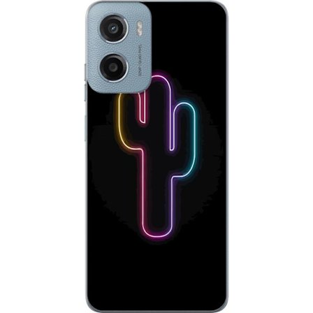 Kompatibel Mobilcover til Motorola Motorola Moto E15 Neon illustration af kaktus i pink og blåt lys mod mørk baggrund