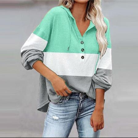 Kvinnor Färgblock Med Fickor Sweatshirt Full Zip Baggy Hoodies