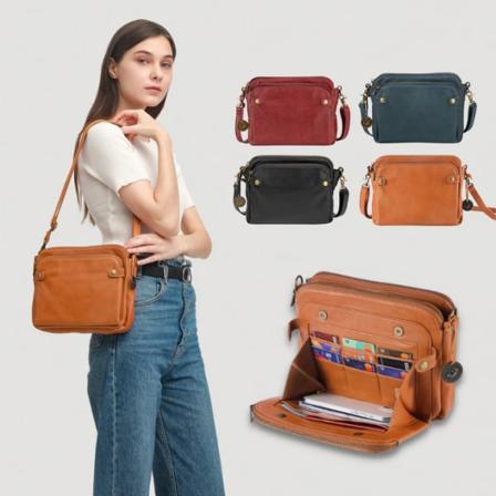 Kolmikerroksinen nahkainen crossbody-kytkinkukkaro
