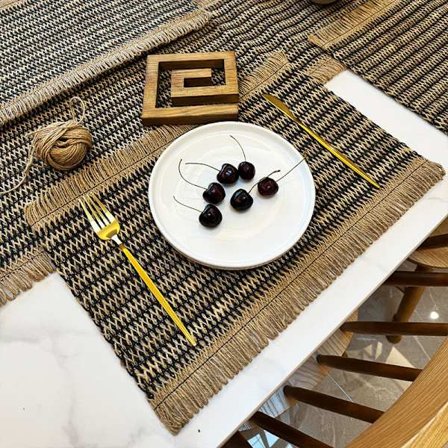 Jul färgblock vävd bordstablett, papperssnöre och jute blandad isoleringsmatta, 45x30cm, juldekoration matta, 006