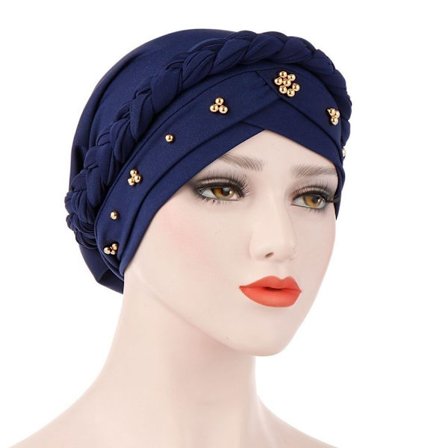 Kvinder Turban Cap Beaded Tørklæde NAVY