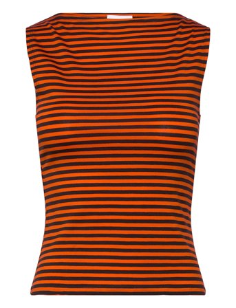 Weekday Annie Striped Sleeveless Boat-Neck Top - Orange - S