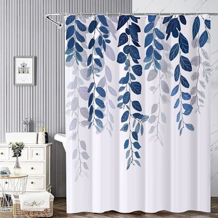 Blå Blomster Bruseforhæng, Bruseforhæng Fremstillet Af Vandtæt Polyester, Polysilicium, Maskinvaskbar, Hurtigtørrende, 180x180cm Til Badekar Eller 