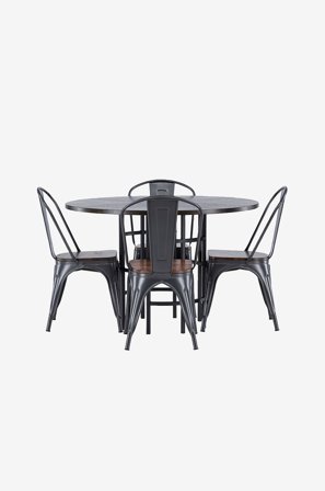 Venture Home - Spisegruppe Copenhagen med 4 spisebordsstole Tempe - Brun - Spisebordssæt 4 personer - Fra Homeroom