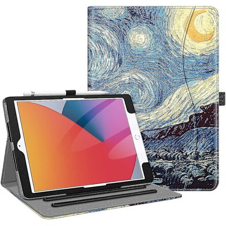 Wekity Cover til iPad 10.2 9. generation 2021 - [hjørnebeskyttelse] Multi-vinkel Stativ Cover med Lomme og Penholder