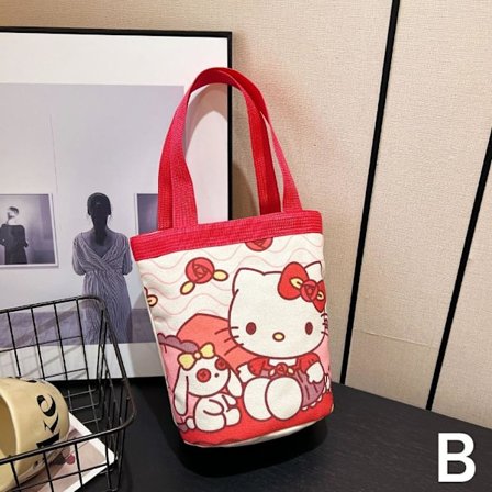 Söt Handväska Tecknat Tryck Liten Djur Hink Canvas Väska Söt T