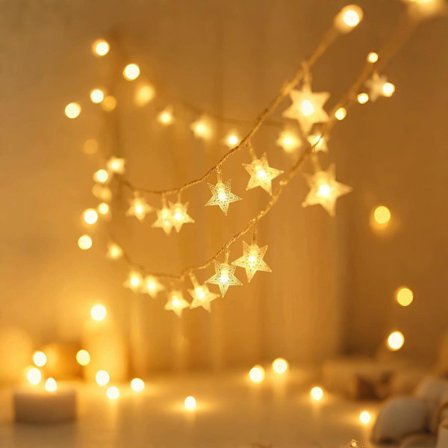 LED lyslenke med stjerner - varmhvit - DIY (10 meter, 70 stjerner)