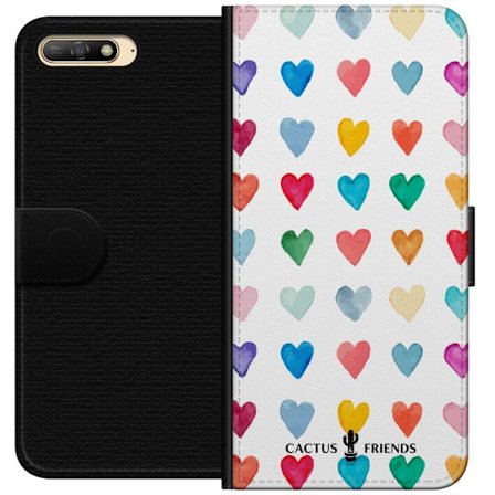 Kompatibel Tegnebogsetui til Huawei Huawei Y6 (2018) Cactus and Friends - Watercolor Love Grid