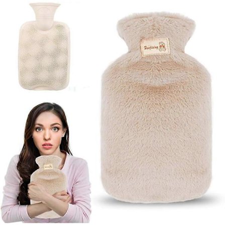 Premium Varmepude med Betræk, 800ml Varmepude med Blødt Plysbetræk, Sengpude med Fleecebetræk til Børn og Voksne, Smertelindring, Varme-