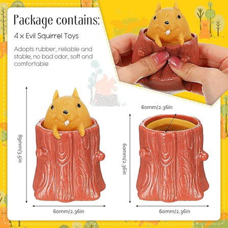 4-pack Elaka Ekorre Leksaker Färgglada Ekorre Kopp Leksaker Knepiga Roliga Ekorre Fidget Poppers Ekorre Tryck Leksaker Gummi Fidget Leksaker Miniatyr 
