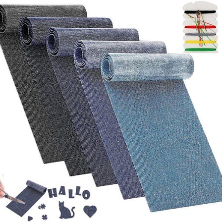 5 ruller med denimlapper - 5 forskjellige farger - 8 cm x 51 cm per rull