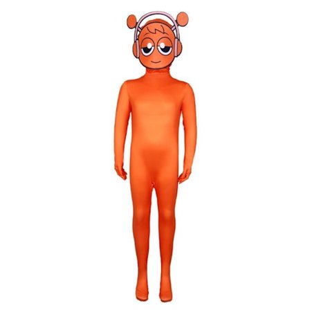 Sprunki Incredibox Barn Jumpsuit med Hætte Outfit Kostume Langærmet Lynlås Playsuit til Voksen & Børn Orange