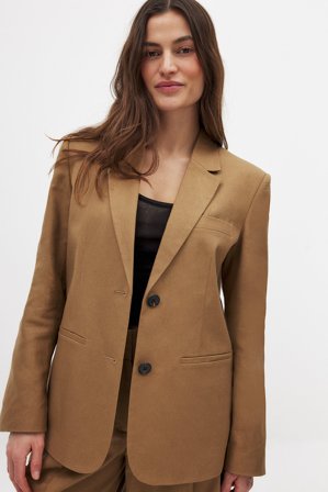 NA-KD - Vanlig blazer i linblanding - Figursydd blazer - Brun - EU 34