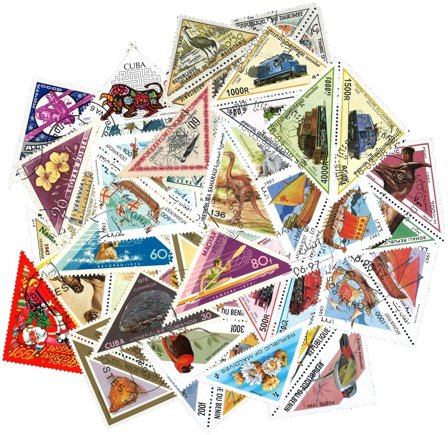 Trekantede frimærker - 50 forskellige