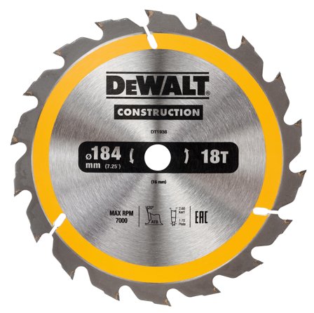 Dewalt DT1938-QZ Sirkelsagklinge 184 x 16 mm, 18T, Maskintilbehør & forbruk