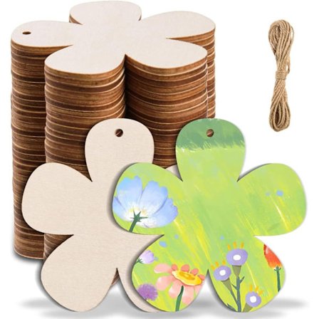 20 DIY træblomster, med snor, 7,5 cm - egnet til maling, naturlige runde håndværksstykker, DIY håndværk, scrapbooking.