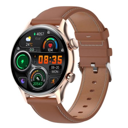 HK8Pro 1,36 tums AMOLED-skärm Smartwatch med läderrem