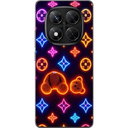 Kompatibelt Mobildeksel til Xiaomi Xiaomi Redmi Note 14 Pro Neonfarget luksusmønster med en glødende teddybjørn i pop-art-estetikk
