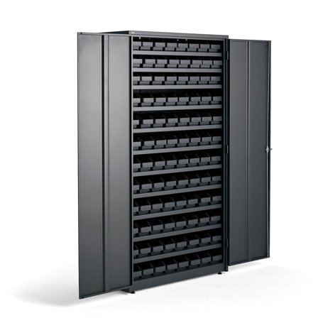 Small parts cabinet REACH + SUPPLY, with code lock, 96 bins, 1900x1020x500