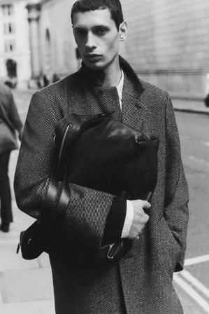 COS Men's Single-Breasted Wool Long Coat in Grey