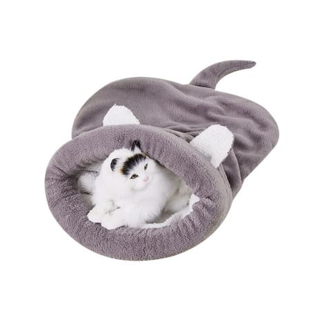 Myk fleece kattesovepose, varm vaskbar kjæledyrseng, katte- og kennelkosepose teppe pute, lukket kennel, grå, 50*40cm