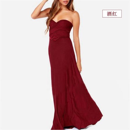 Multiple Wear Rope Cross Backless Sexy Bandasje One-Piece Dress Steam Dress Wine Red