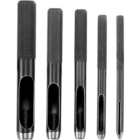 5 stk. huljern i stål, rundt huljern til læder, læderskærer til læderurrem, bælte, tætning, sko, stof, lærred, tøj, øje