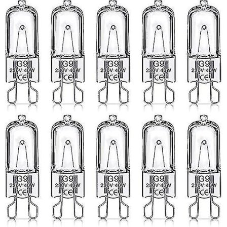 G9 Halogenpære 40w, Flimmerfri, Dimbar, 600lm, 2800k, G9 Kapselpære, 10 stk Db