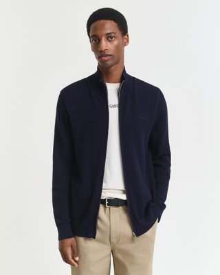 GANT - Teksturert bomullsmerinocardigan til herre evening blue