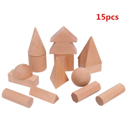 15 stk. geometriske byggeklosser i tre, tidlig pedagogisk kognitivt lekesett for barn