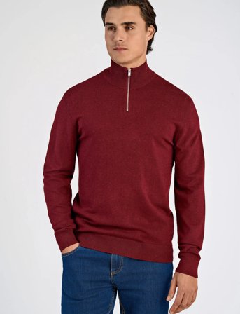 Lindbergh Ecovero Half Zip L/S Knit - Burgundy - XL