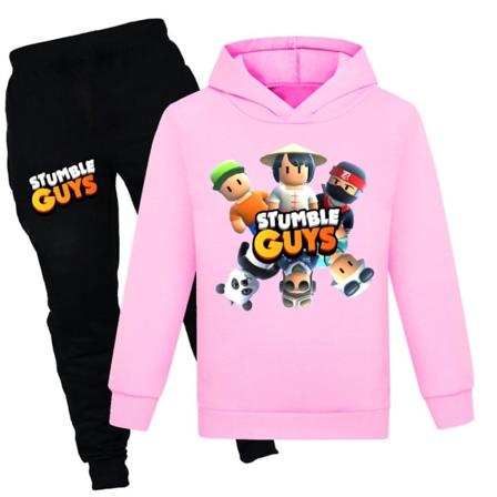 Kids Stumble Guys Hoodie Sweatshirt Byxor Träningsoverall Sport Set pink 130cm
