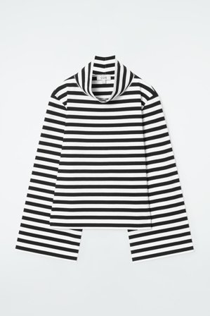 COS Women's Funnel-Neck Striped Long Sleeve T-Shirt in Black