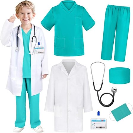 Läkardräkt för barn - Scrubs, Stetoskop, Labbrock - Halloweenkostym, Yrkesdagskostym för flickor 3-12 år 3-4 T 3-4 T
