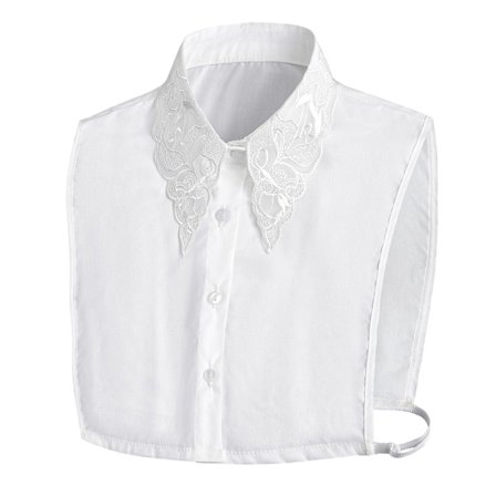 Falsk krave, aftagelige kraver, halv falsk skjorte blusekrave, hvide spidse blondebroderede damekraver med knaplukning, aftagelig halv skjortekrave,