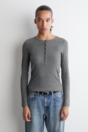 COS Women's Long Sleeve Henley Top in Blue