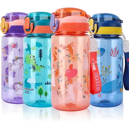 Vandflasker til børn med sugerør, 600 ml drikkeflaske til småbørn til skole, lækagesikker børneflaske BPA-fri Tritan sportsflaske til piger og drenge