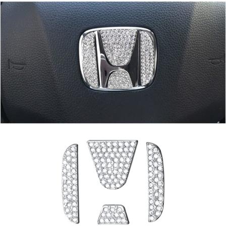 2 sæt Bling Crystal Bilstylingsrat Logo Cover Center Logo Dekorative klistermærke til Honda Logo Tilbehør Accord Civic CR-V XR-V HR-V Sølv