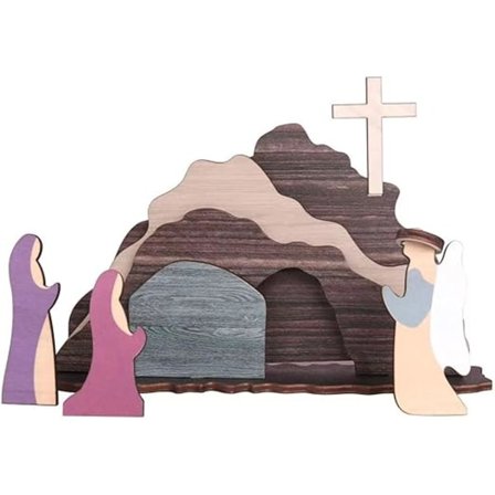 Påske Krybbe i Tre - 1/2 Påskehåndverksfigurer, Påske Oppstandelsessett, Påskehåndverkscene i Tre, Lykkeamulett, Påskepyntfigur