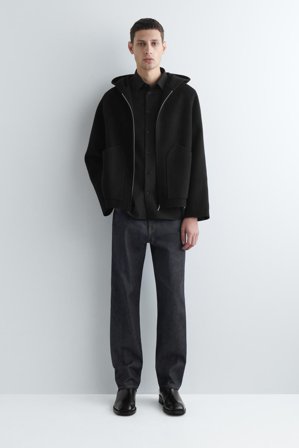 COS Men's Double Faced Wool Zip Up Hoodie in Black