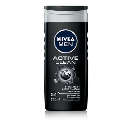 NIVEA Active Clean Shower Gel 250 ml, Mænd, Kropspleje, Bad & Brus