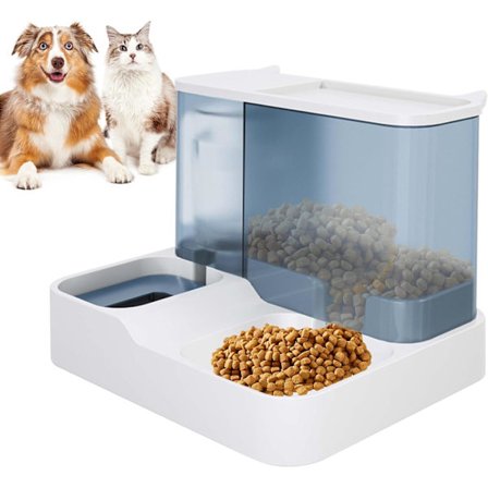 Automatisk tyngdkraftsmatare för katt, 2 i 1 tyngdkraftsmatare för husdjur och vattenbehållare, allt-i-ett automatisk valpmatare, vattentillförsel för