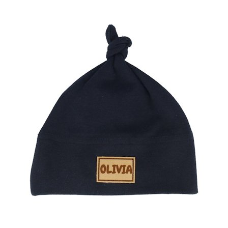 Babybugz - Svart cuff Lue - Kids Baby One-knot Engraved Suede Patch Black Beanie @ Hatstore