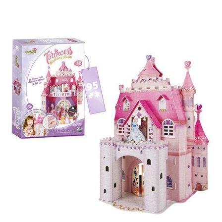 3D-puslespil Princess Castle, Princess Fødselsdagsfest, 3D-puslespil for børn 5 år gamle, 3D-puslespil med 524 klistermærker, 95 brikker, pink