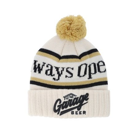 American Needle - White pom Beanie - Garage Beer Pillow Line Ivory/Black/Gold Pom @ Hatstore