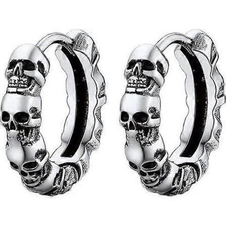 Hengende øredobber med hodeskalle for menn/Creole-hodeskalle i stål/gullbelagt/svart farge smykker punkstil
