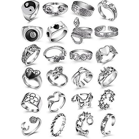 /EA/Vintage Punk Ringar Set för Män Kvinnor Orm Öppen Groda Ring Knuckle Staplingsringar Justerbart Punk Ring Set, 8/24 st (24 st)